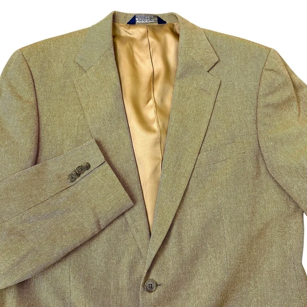 VTG Lands' End 100% Silk Blazer Jacket Sport Coat Men 42L Tan Preppy Made in USA